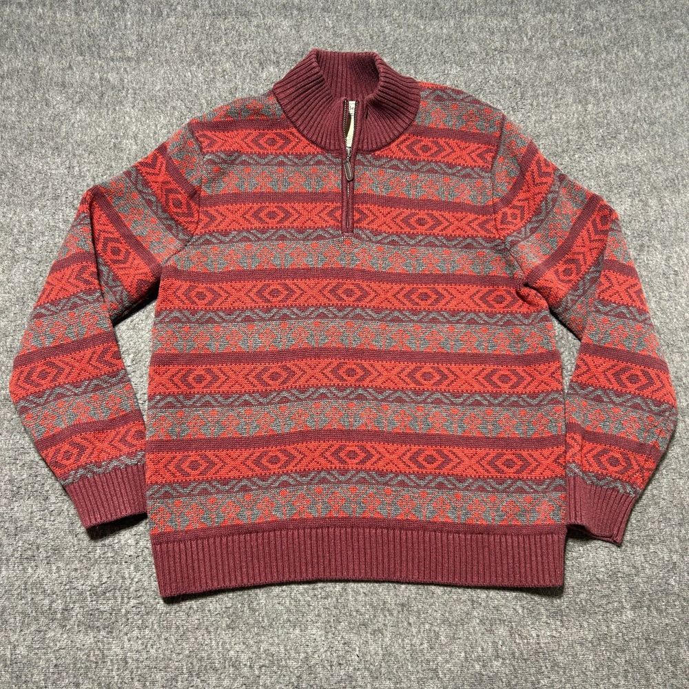 L.L. Bean Red and Gray Zip Up Sweater